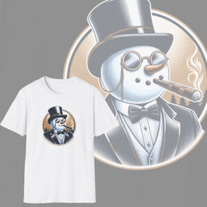 Cool & Classy, Dapper Snowman Graphic T-Shirt, Festive Winter Cotton Tee