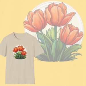 BloomCraft Graphic Floral Print T-Shirt, Bright Tulips, Women's Cotton Tee