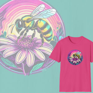 Nature's Harmony, Bee and Flower Tee, Whimsical Nature Lovers Cotton T-Shirt