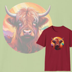 Wildly Unique, Highland Cow Art Tee, Animal Lovers Cotton T-Shirt