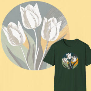 Nature’s Poetry, Stylish Tulip Graphic T-Shirt, Nature Lovers Artistic Cotton Tee