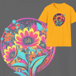 Petal Palette Graphic Tee, Artistic Floral Cotton T-Shirt