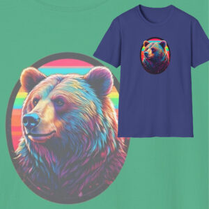 Vibrant Wilderness Art Cotton Tee, Animal Lovers Graphic Bear T-Shirt