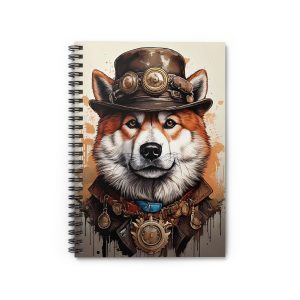 Steampunk Akita Spiral Notebook, Ruled Line, Dog Lovers Artistic Accessory