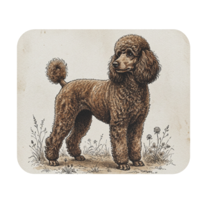 Antique Style Sepia Brown Poodle Illustration Slim Mousepad Non-Slip Rubber Base