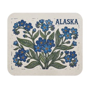 Alaska Forget-Me-Not Mousepad - Vintage Floral Linocut - State Flower Gift