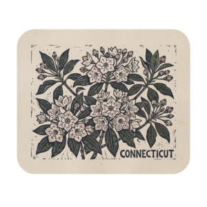 Connecticut Mountain Laurel Mousepad - Retro Floral Block Print Desk Decor
