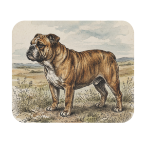 English Bulldog Art Mouse Pad, Retro Pet Illustration Gift for Dog Lovers