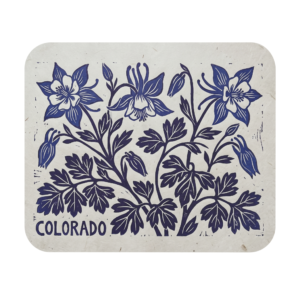 Colorado Columbine Linocut Mousepad - Rustic Wildflower Office Desk Gift