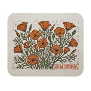 California Poppy Mousepad - Vintage Linocut Floral Art Desk Mat Souvenir