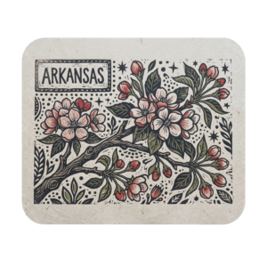 Arkansas Apple Blossom Mousepad - Vintage Woodcut Style Desk Mat Gift
