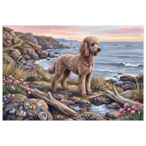 Cafe Au Lait Poodle Ocean Coastline Jigsaw Puzzle in Gift Tin