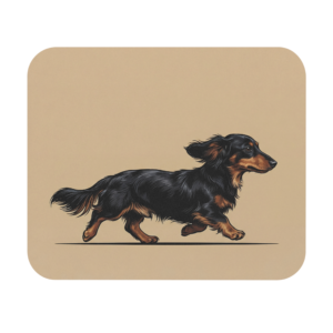 Long Haired Dachshund Mousepad | Sleek Black & Tan Wiener Dog Desk Accessory