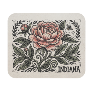 Indiana Peony Floral Mousepad | Woodblock Print Aesthetic State Flower Gift