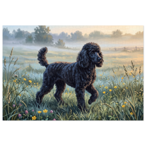 Black Poodle Misty Meadow Jigsaw Puzzle with Keepsake Gift Tin