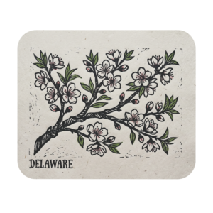 Delaware Peach Blossom Mousepad - Retro State Pride Botanical Desk Gift