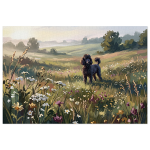 Black Poodle Meadow Wildflower Scenic Landscape Jigsaw Puzzle