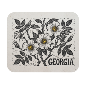 Georgia Cherokee Rose Mousepad – Linocut State Flower Gift for Gardeners