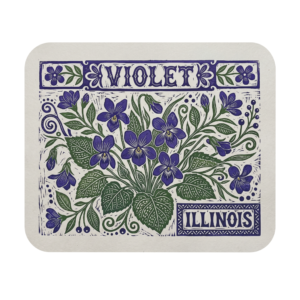 Illinois State Flower Violet Linocut Style Desk Pad | Botanical Nature Lover Gift