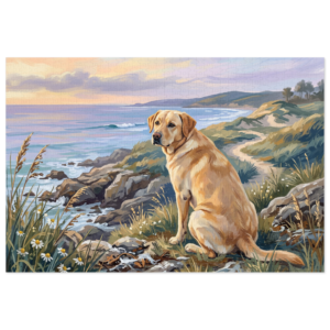 Yellow Labrador Coastal Ocean Morning Jigsaw Puzzle