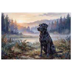 Black Lab Lakeside Sunrise Jigsaw Puzzle | Cozy Morning Dog Gift