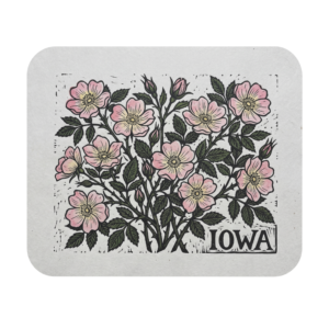 Iowa Wild Rose State Flower Mousepad | Linocut Botanical Art Desk Mat