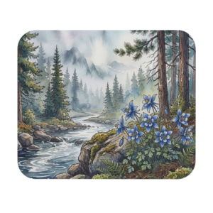 Colorado Columbine Mountain Mousepad | Forrest Watercolor Landscape Desk Mat