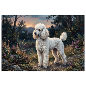 White Standard Poodle Twilight Forest Jigsaw Puzzle in Gift Tin